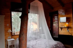 dormitorio con mosquietera