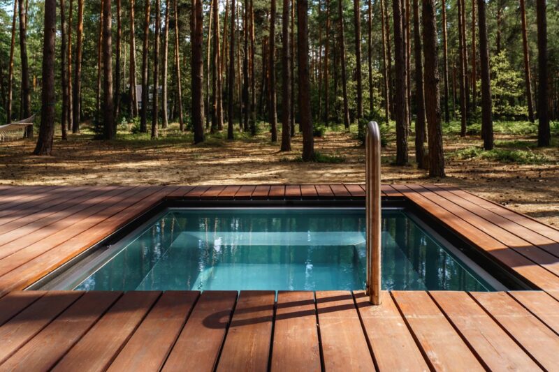 domek z basenem w lesie