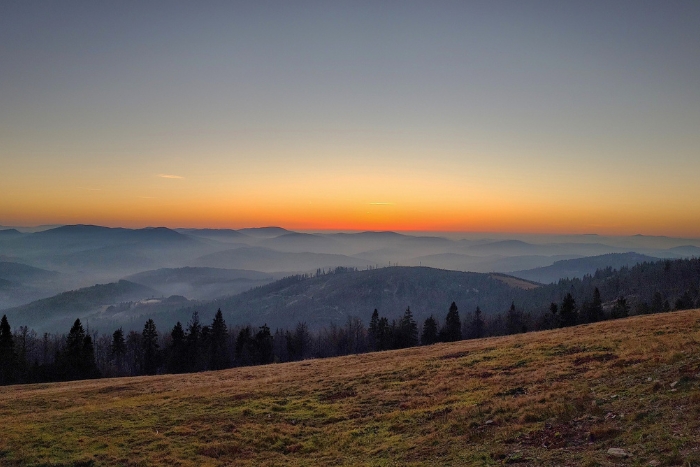 Hala Krupowa i widok na Beskid Żywiecki